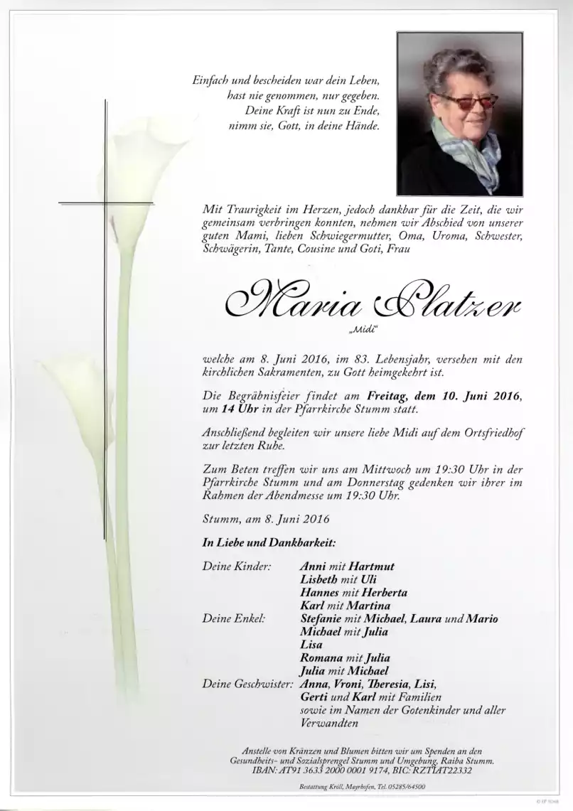 Parte von Maria Platzer